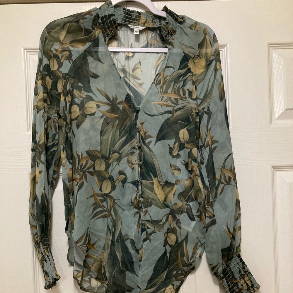 Guess Charisse Garden Sheer Blouse Small